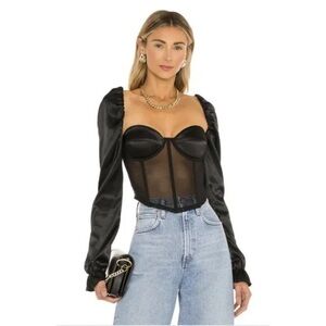 REVOLVE OW Collection SHAE Caviar Black Puffy Long Sleeves Buster Corset Top